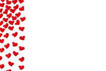 Valentine's Day. Frame of red hearts on a white background. Background to Valentine's Day. Flat lay, top view, copy space.