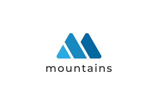 Abstract Mountain Logo. Blue Geometric Triangle Rounded Shape Initial Letter M isolated on White Background. Usable for Business and Branding Logos. Flat Vector Logo Design Template Element.