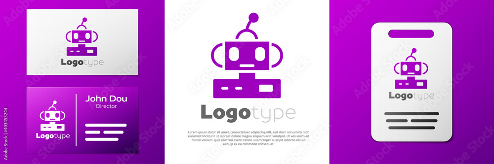 Poster logotype robot toy icon isolated on white background. logo design template element. vector.