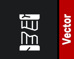 White Broken ancient column icon isolated on black background. Vector.