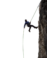 Epic Adventurous Extreme Sport Composite of Rock Climbing Man Rappelling from a Cliff. Perfect for Image Composites. Graphic Resource.