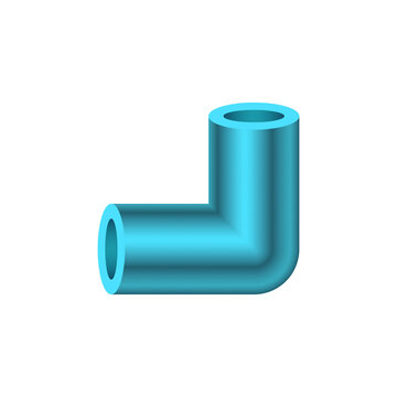 PVC (Polyvinyl Chloride) or plastic pipe fitting vector icon. Elbow type with 90 degree angle. For connection and installation pipe in pipeline for plumbing, drainage system, sewage and water supply.