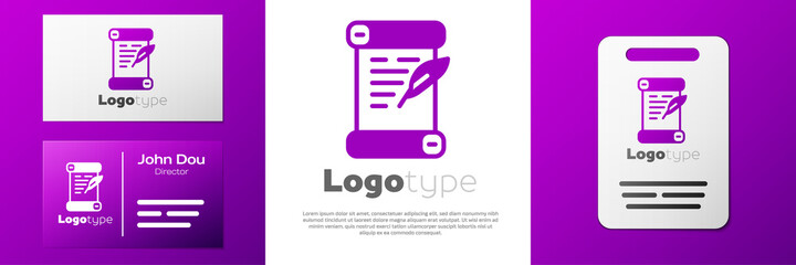 Logotype Decree, paper, parchment, scroll icon icon isolated on white background. Logo design template element. Vector.