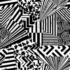 Gardinen seamless abstract geometric background pattern, with triangles, lines, paint strokes and splashes, black and white © Kirsten Hinte