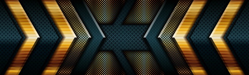 Abstract gold light on dark green modern futuristic background