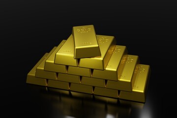 Fine Gold bars with black background,wealthy luxury concept ,3d rendering,illustration