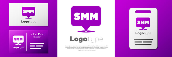Logotype SMM icon isolated on white background. Social media marketing, analysis, advertising strategy development. Logo design template element. Vector.