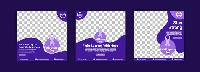 Social media templates for world leprosy day. Fighting leprosy with hope. Stay strong for healing.