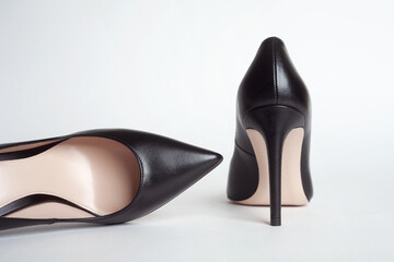 Black shoes. Black high heels on white background