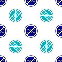 Blue No money icon isolated seamless pattern on white background. Prohibition of money. Vector.