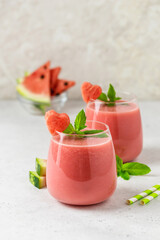 Straberry watermelon smoothie. Space for text.