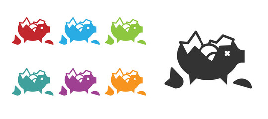 Black Broken piggy bank icon isolated on white background. Icon saving or accumulation of money, investment. Set icons colorful. Vector.