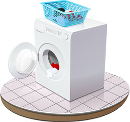 Open washing machine with laundry basket (cutout)