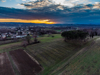 Fototapeta premium Sunset over the hills. View from above.