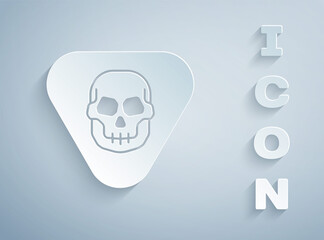 Paper cut Guitar pick icon isolated on grey background. Musical instrument. Paper art style. Vector.