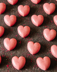 Obraz premium Milk chocolate candies lie on a black table