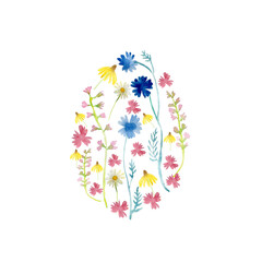 Easter egg painted with delicate flowers watercolor illustration