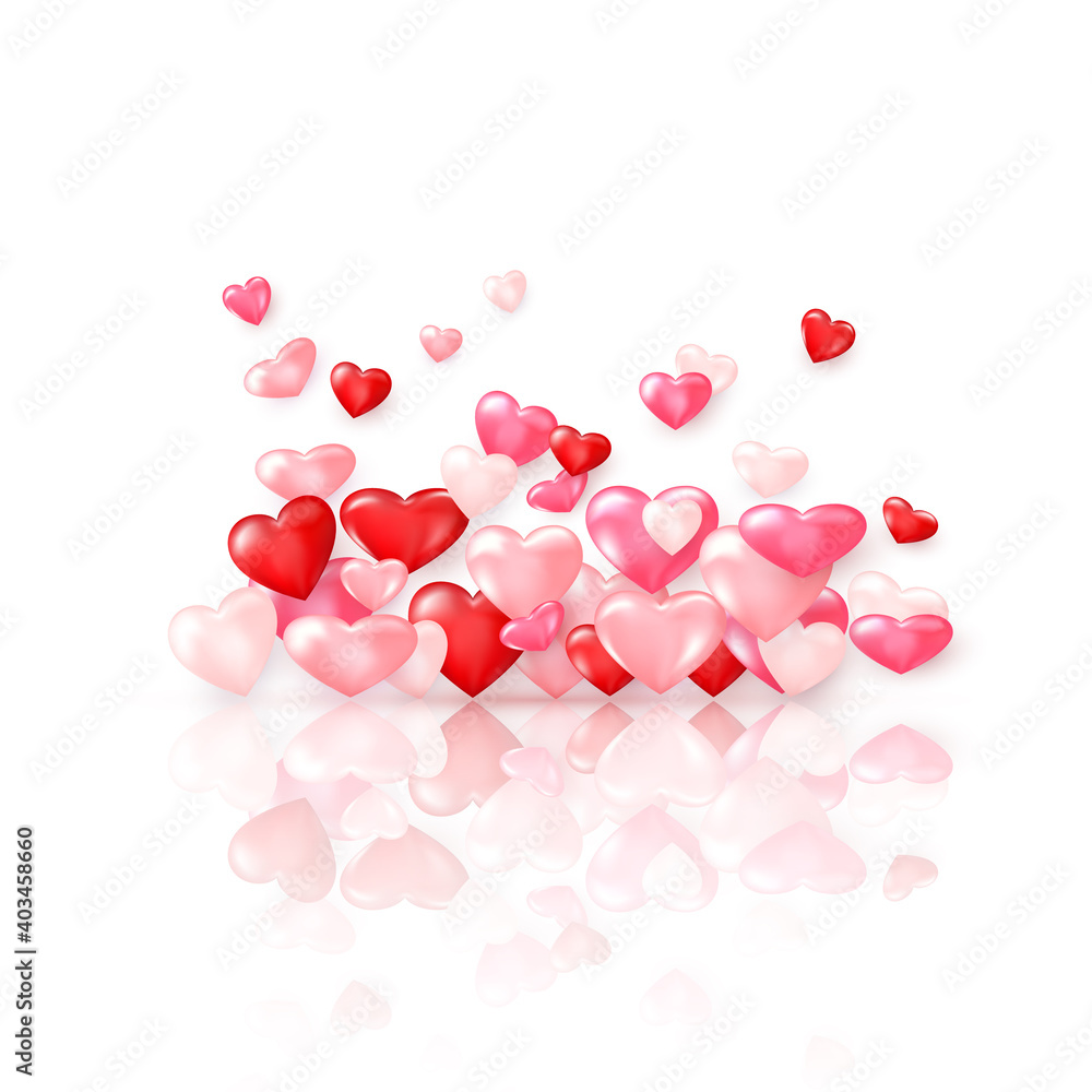 Aufkleber groupe of glossy red hearts with reflection. valentines day decoration element. vector