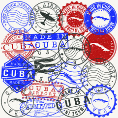 Cuba Set of Stamps. Travel Passport Stamps. Made In Product. Design Seals in Old Style Insignia. Icon Clip Art Vector Collection.