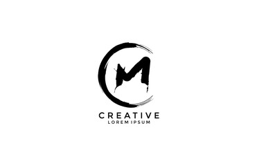 Abstract Letter M Art Brush Stroke Logo