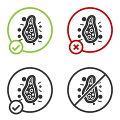 Black Bacteria icon isolated on white background. Bacteria and germs, microorganism disease causing, cell cancer, microbe, virus, fungi. Circle button. Vector.