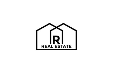 Icon Two House Letter R Real Estate Logo
