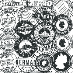 Dusseldorf Germany Stamps Background. City Stamp Vector Art. Postal Passport Travel. Design Set Pattern.