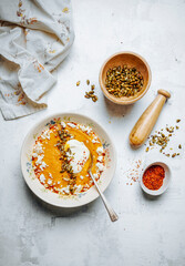 Roasted butternut squash soup with goat cheese
