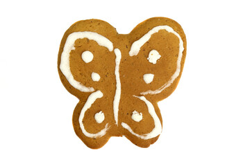 Gingerbread butterfly hand painted isolated on white