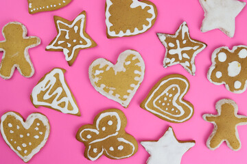 Background of hand-painted gingerbread on pink