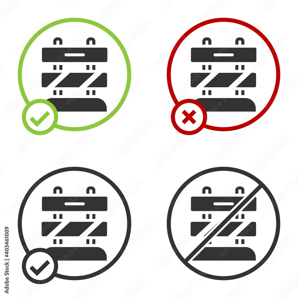 Poster black end of railway tracks icon isolated on white background. stop sign. railroad buffer end to des
