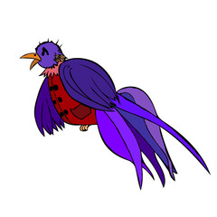 Bird dressed in a vest. Stock vector illustration. Isolate on a white background. Cute illustration for kids