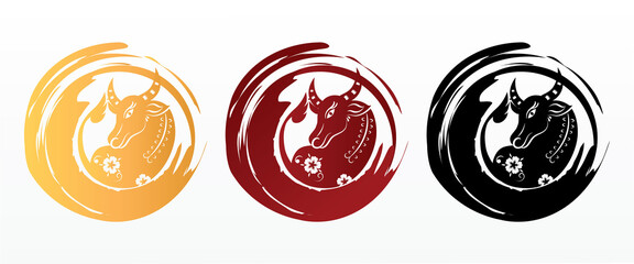 Chinese new year Ox symbol. Year of the ox character, flower and Asian elements with craft style