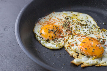 Fried egg in a pan close up
