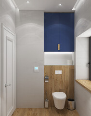 Equipped guest restroom design, 3D rendering