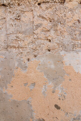 Vintage grunge texture of old weathered dirty wall. Painted cracked walls, textured in cracks and drips of paint. Unique scenic unusual background. Cement wall with stain marks. A texture of an old