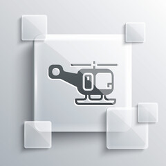 Grey Rescue helicopter aircraft vehicle icon isolated on grey background. Square glass panels. Vector.