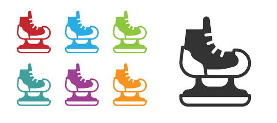 Black Skates icon isolated on white background. Ice skate shoes icon. Sport boots with blades. Set icons colorful. Vector.