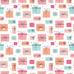Seamless pattern with gifts for Valentine's Day. Vector