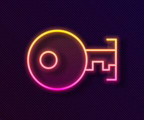 Glowing neon line Key icon isolated on black background. Vector Illustration.
