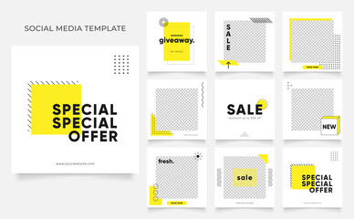 social media template banner blog fashion sale promotion. fully editable instagram and facebook square post frame puzzle organic sale poster. fresh yellow element shape vector background