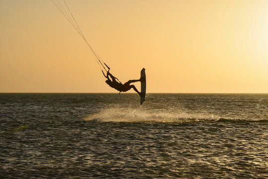 Silhouette of a kitesurfer - Sunset Kitesurfing in Cabo de la Vela, Guajira, Colombia