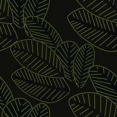 Creative seamless pattern with cartoon forest. Bright summer print with tropical leaves. Tropical pattern. Jungle exotic summer print.	