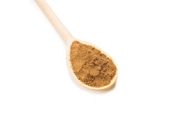 Mix spices on wooden spoon isolated.