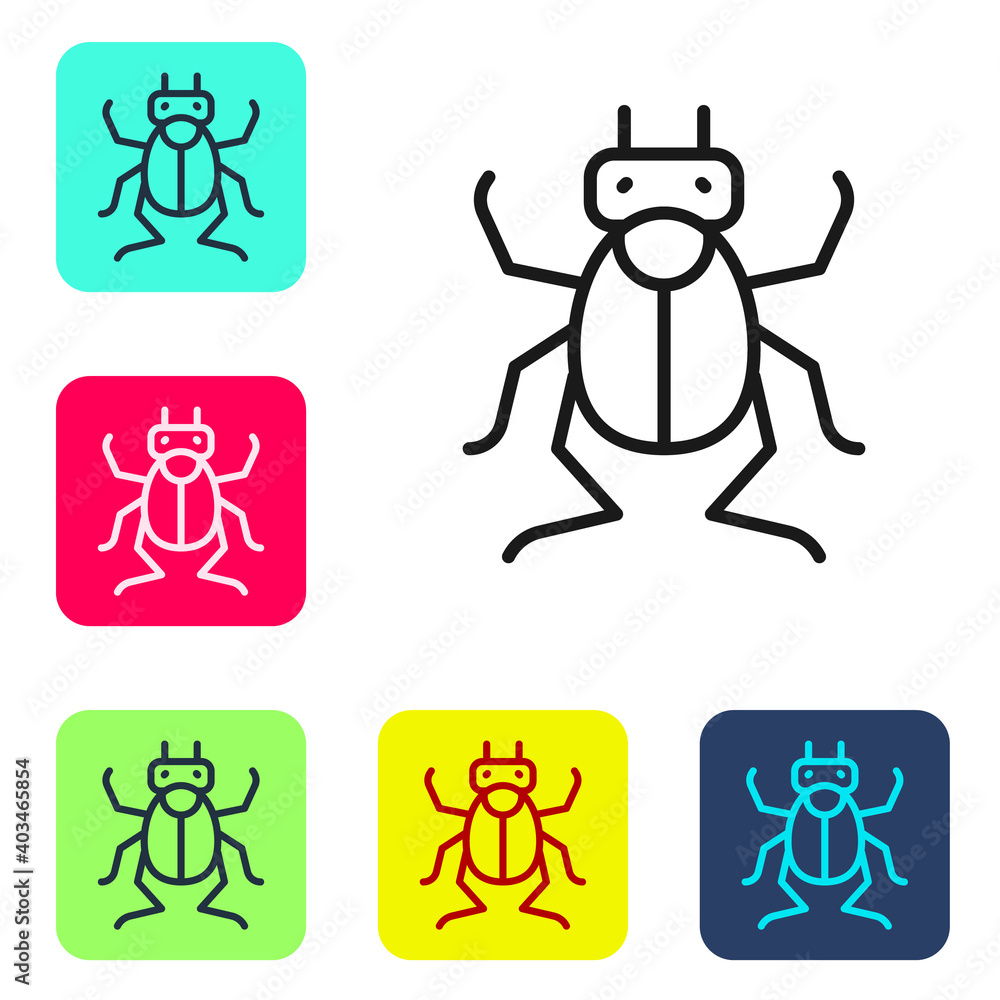 Poster black line beetle bug icon isolated on white background. set icons in color square buttons. vector.