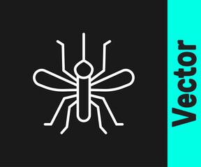 White line Mosquito icon isolated on black background. Vector.