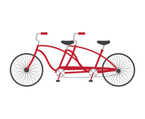 Vector flat cartoon red colored double pair bicycle isolated on white background