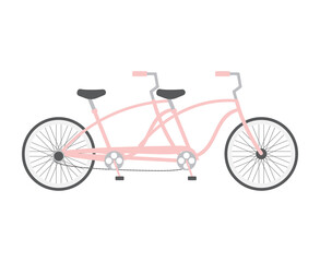 Vector flat cartoon pink double pair bicycle isolated on white background