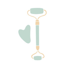 Vector hand drawn doodle sketch colored gua sha face massage roller isolated on white background