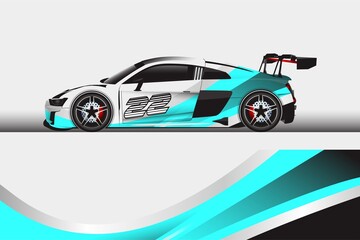 Obraz na płótnie Canvas Car decal wrap design. Graphic abstract stripe racing background kit designs for vehicle race car rally adventure and livery